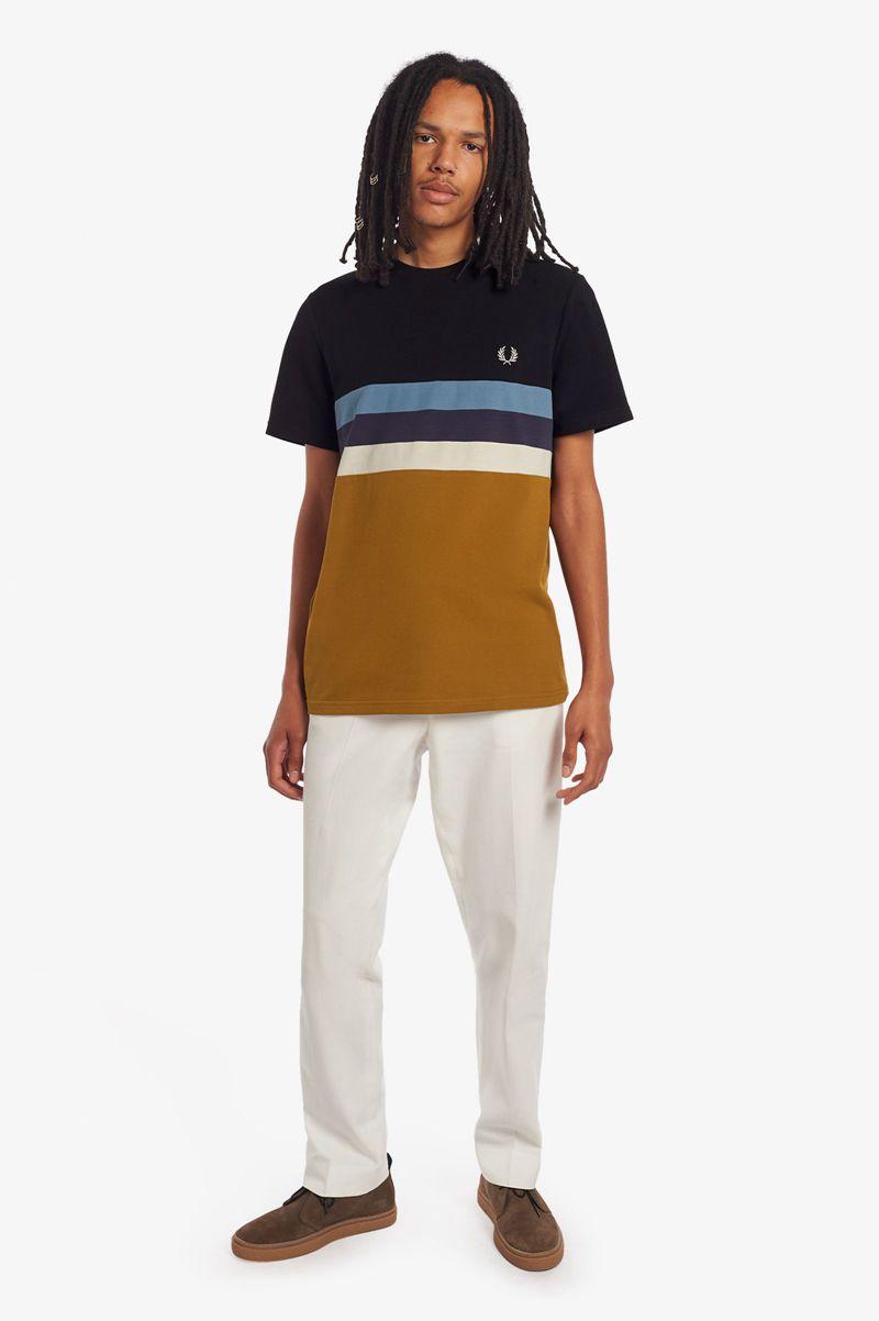 Camel Fred Perry Panelled Stripe Men's T Shirts | PH 1736CTVE